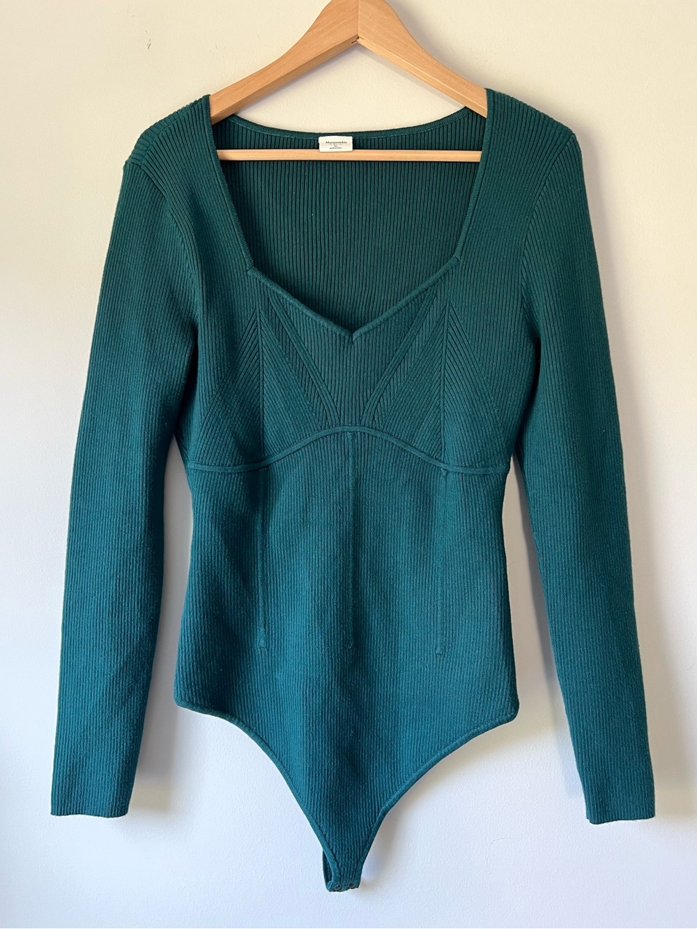 Abercrombie & Fitch Ribbed Sweetheart Corset Sweater Bodysuit Emerald Green XL
